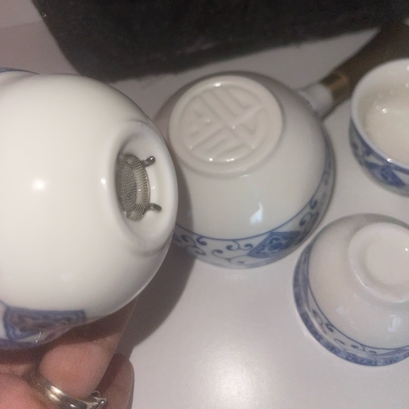 Vintage Japanese 6 Piece  Tea Set With Wooden Handle - Picture 3 of 7